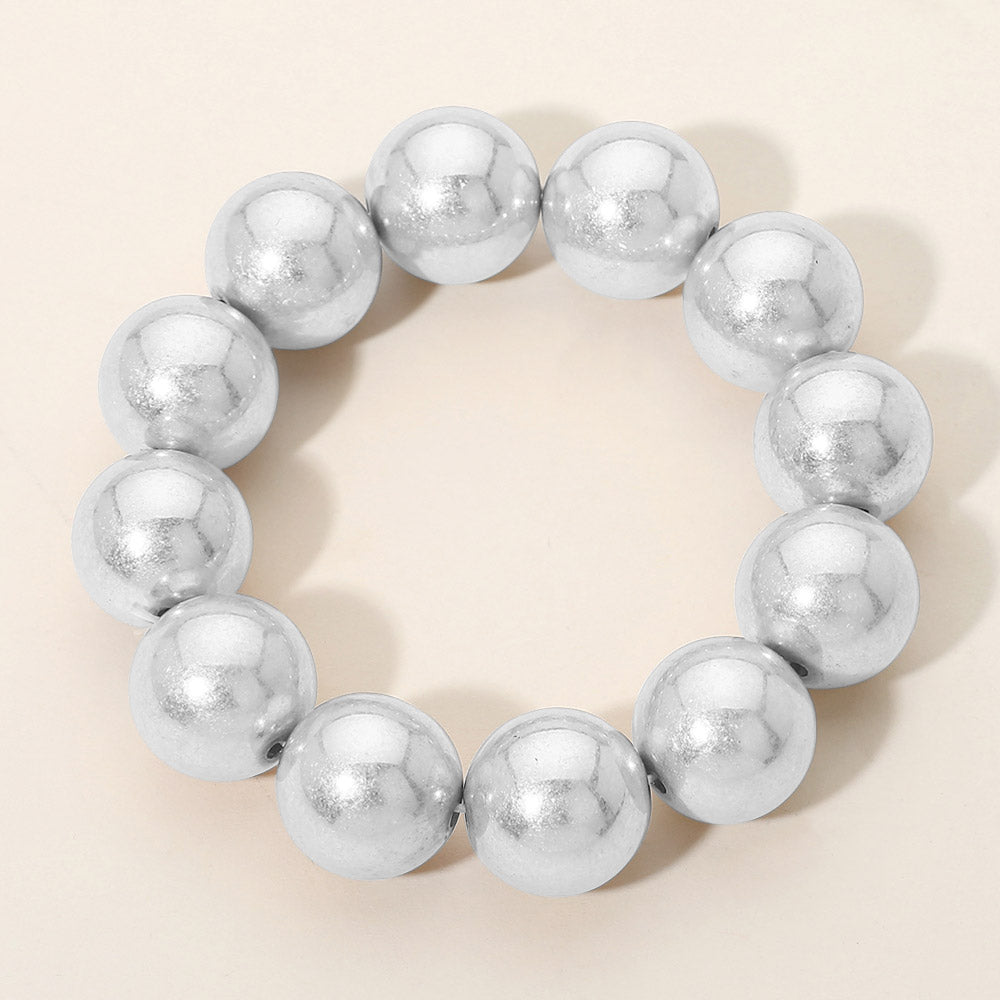 Madeline Love Worn Silver Metal Ball Beaded Stretch Bracelet - Bracelets