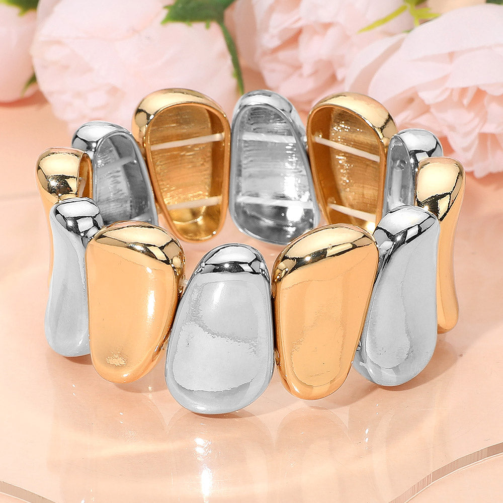 Madeline Love Gold, Rhodium Bold Metal Sculpted Stretch Bracelet - Bracelets
