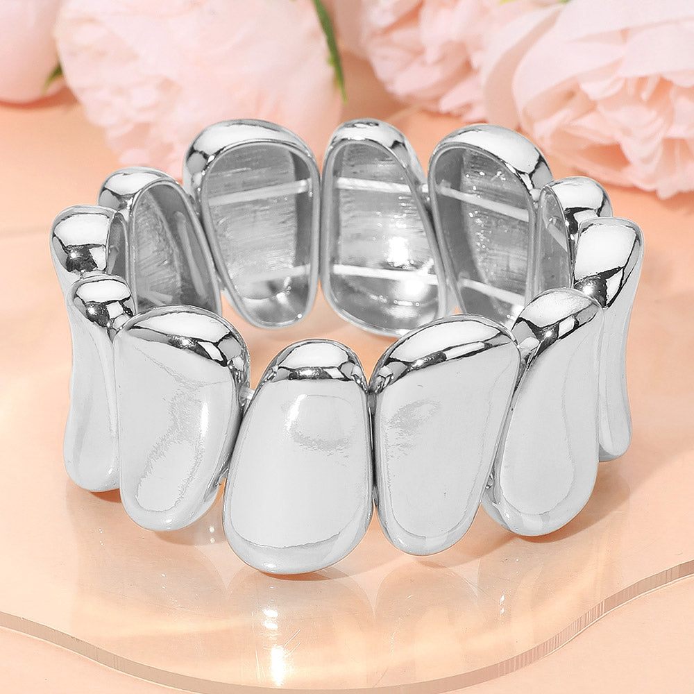 Madeline Love Rhodium Bold Metal Sculpted Stretch Bracelet - Bracelets