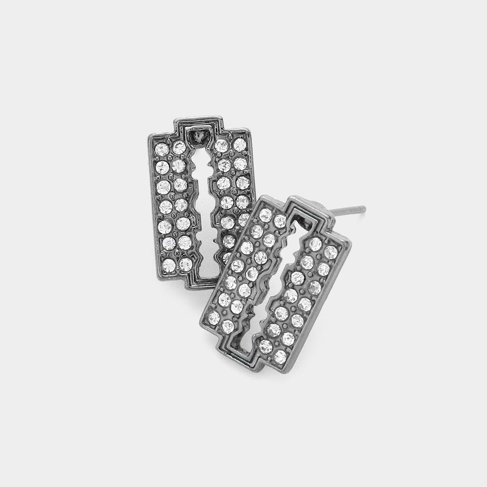 Madeline Love Hematite Razor Blade Rhinestone Stud Earrings