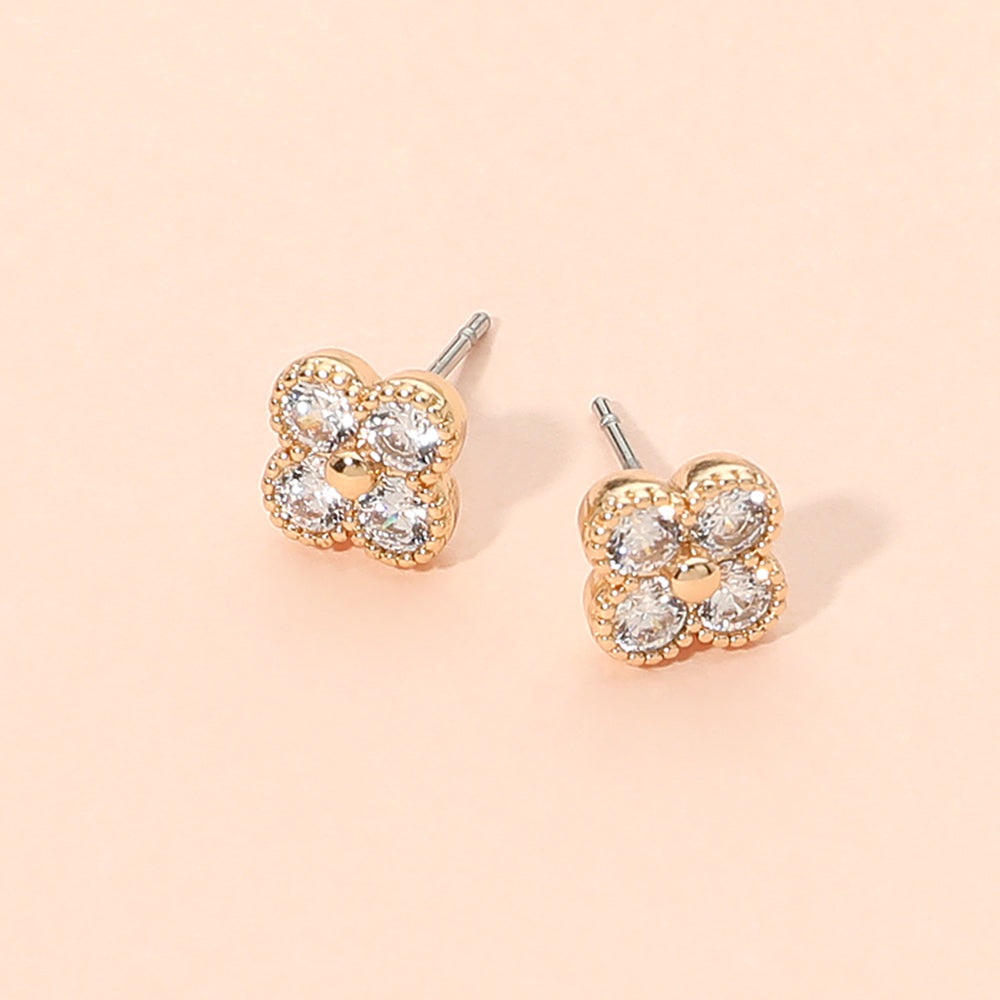 Madeline Love Gold CZ Pave Mini Flower Stud Earrings