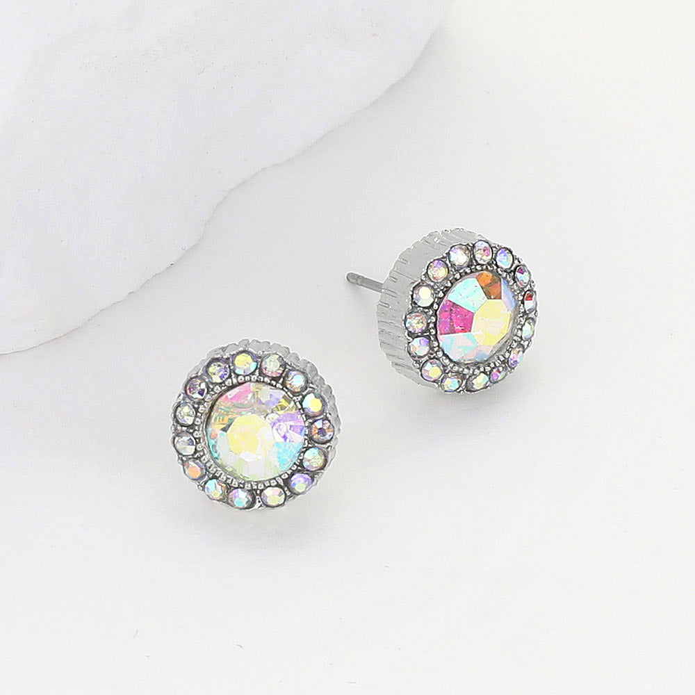 Madeline Love AB, Rhodium Round Stone Evening Stud Earrings