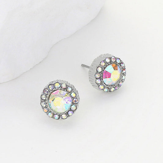 Madeline Love AB, Rhodium Round Stone Evening Stud Earrings