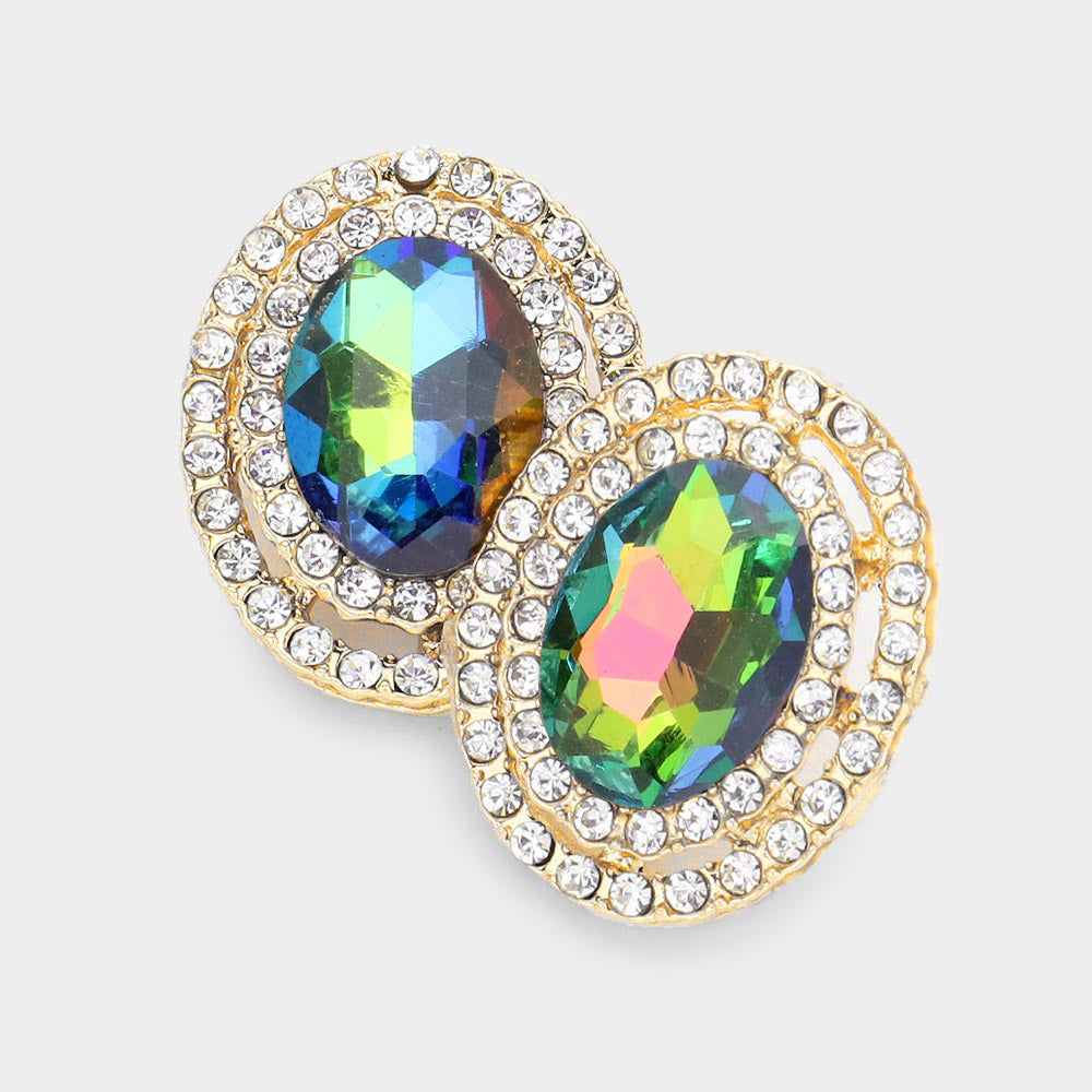 Madeline Love Vitrail Medium Rhinestone Trim Oval Stone Stud Evening Earrings