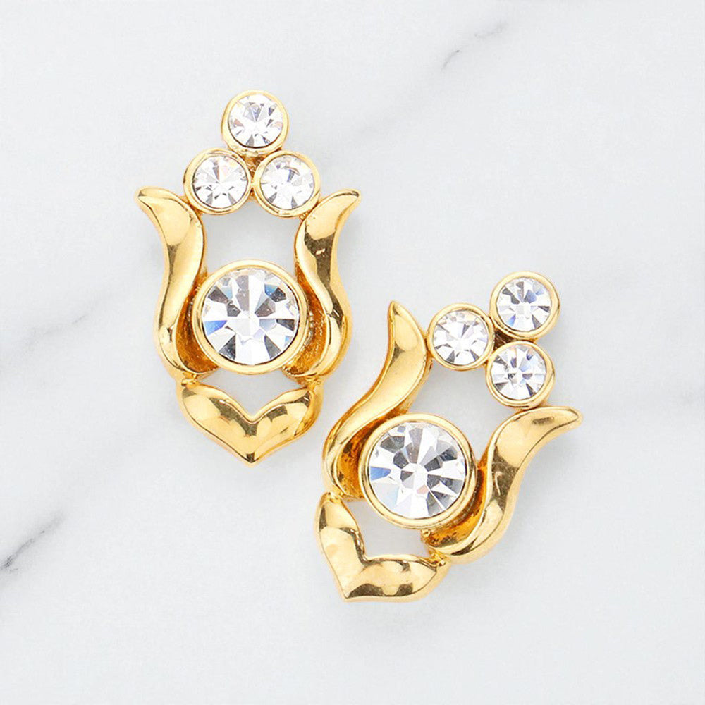 Madeline Love Gold Stone Embellished Metal Stud Earrings