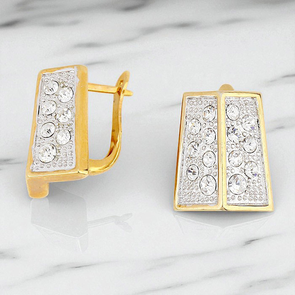 Madeline Love Clear, Rhodium, Gold Rhinestone Embellished Angled Metal Earrings - Hair Accessories