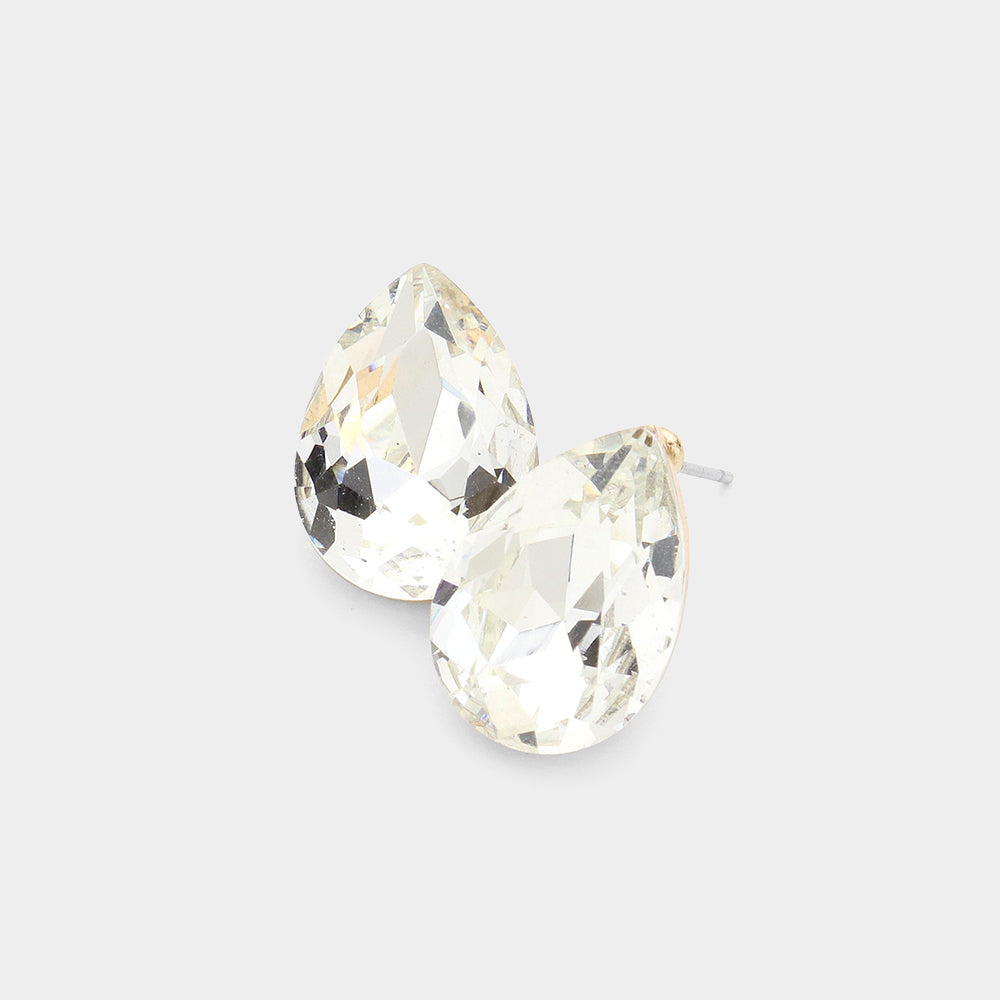 Madeline Love Clear, Gold Glass Crystal Teardrop Stud Earrings