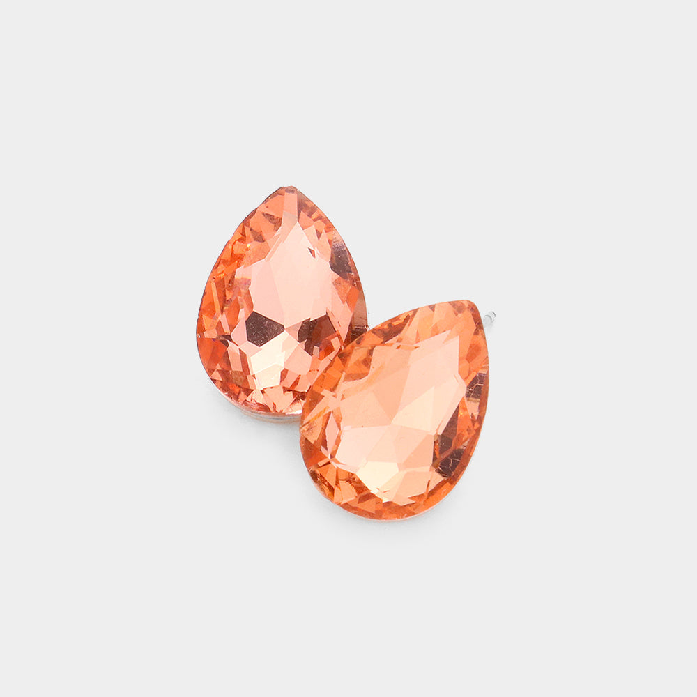 Madeline Love Peach, Rose Gold Glass Crystal Teardrop Stud Earrings