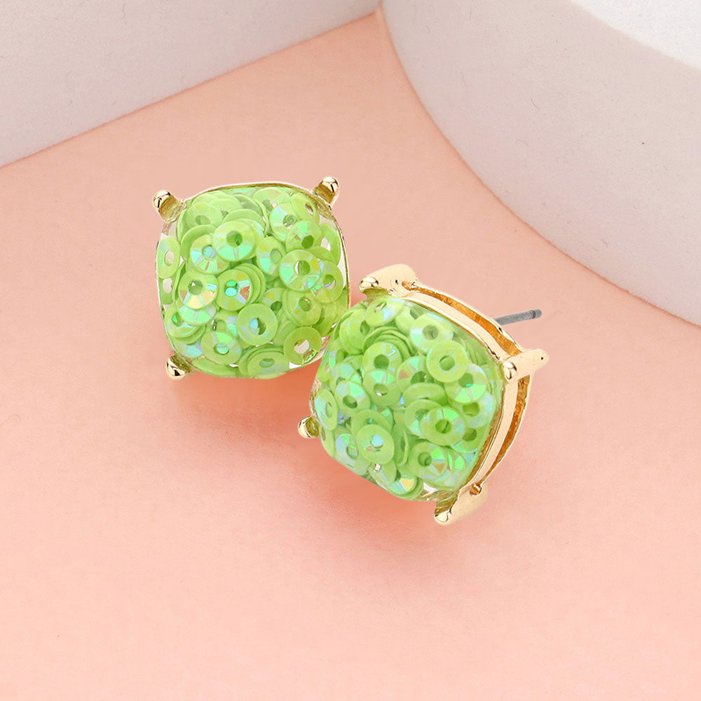 Madeline Love Green, Light Square Druzy Stud Earrings