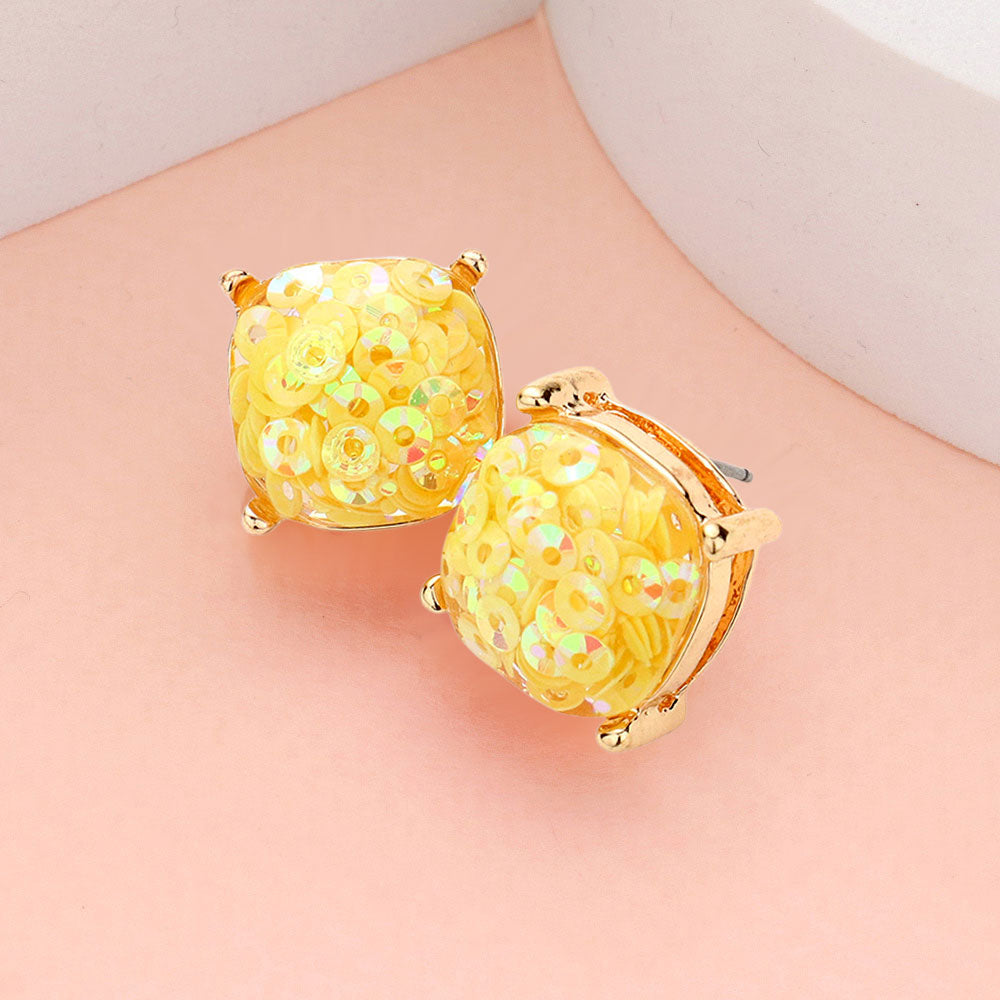 Madeline Love Light, Yellow Square Druzy Stud Earrings