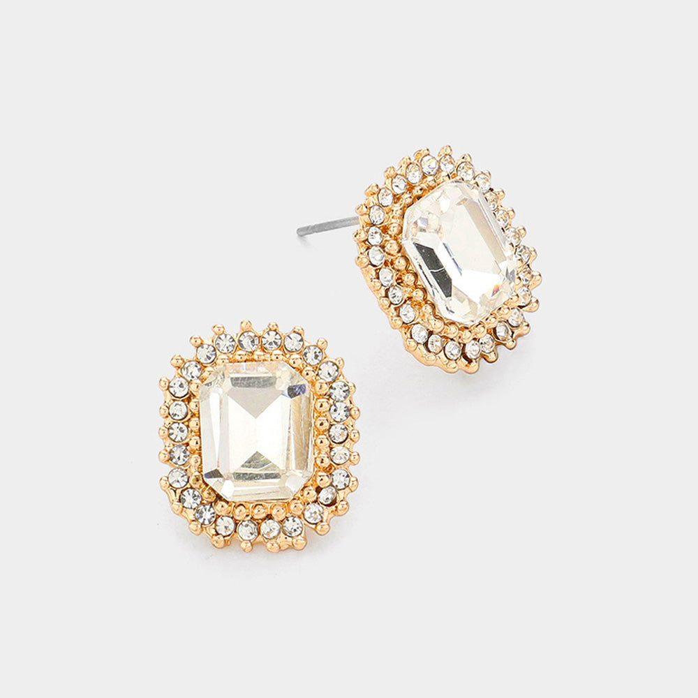 Madeline Love Gold Rectangle Stone Stud Evening Earrings