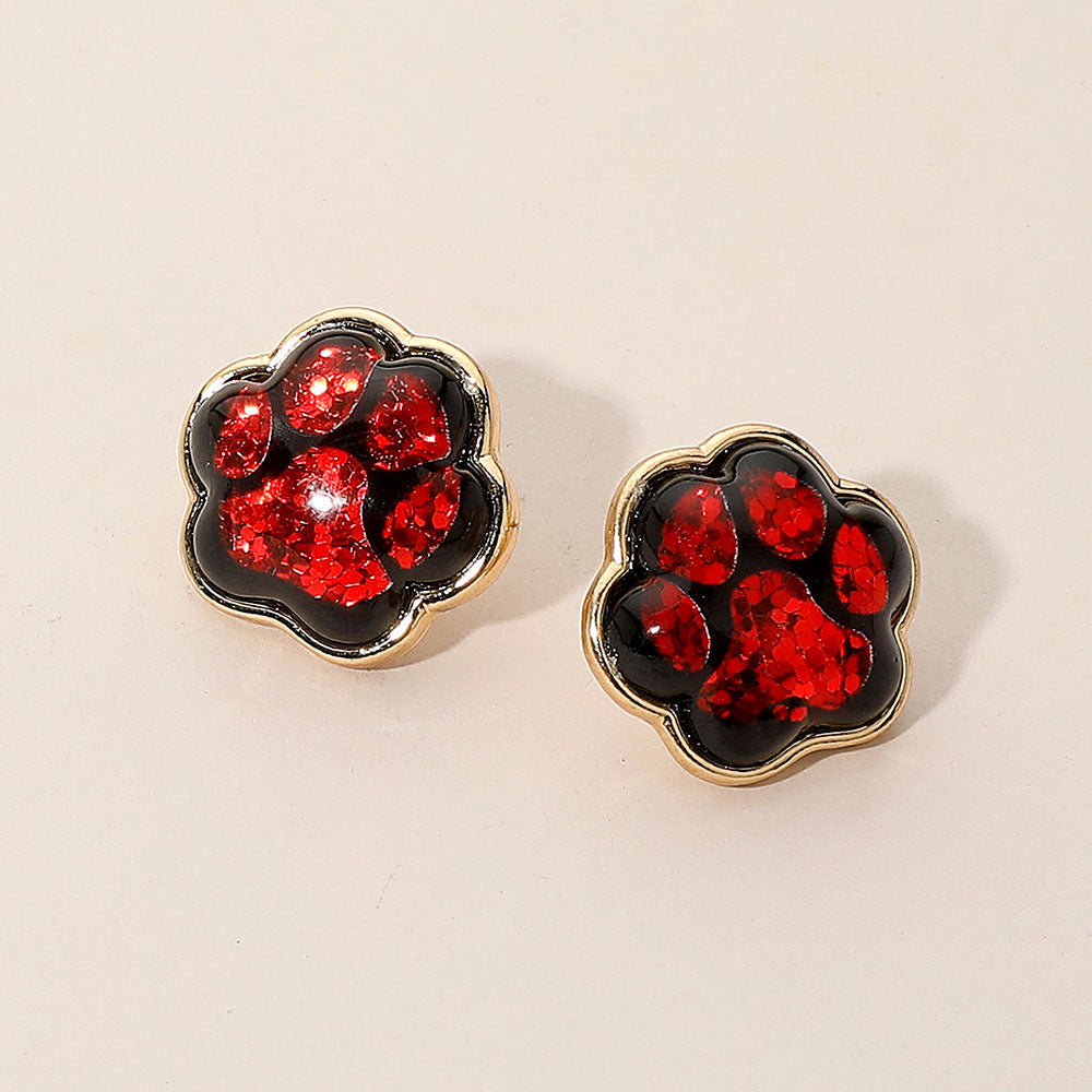 Madeline Love Black, Red Glitter Paw Print GameDay Stud Earrings - Sports & Events