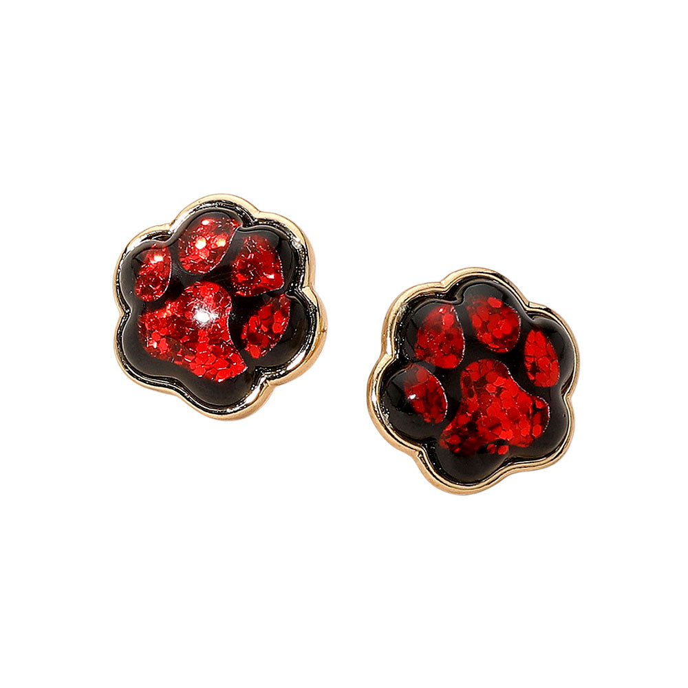 Madeline Love Black, Red Glitter Paw Print GameDay Stud Earrings - Sports & Events - desc