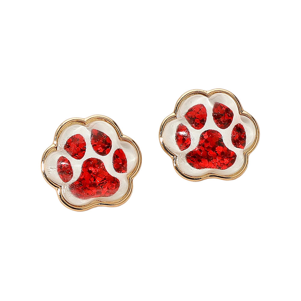 Madeline Love Red, White Glitter Paw Print GameDay Stud Earrings - Sports & Events - desc