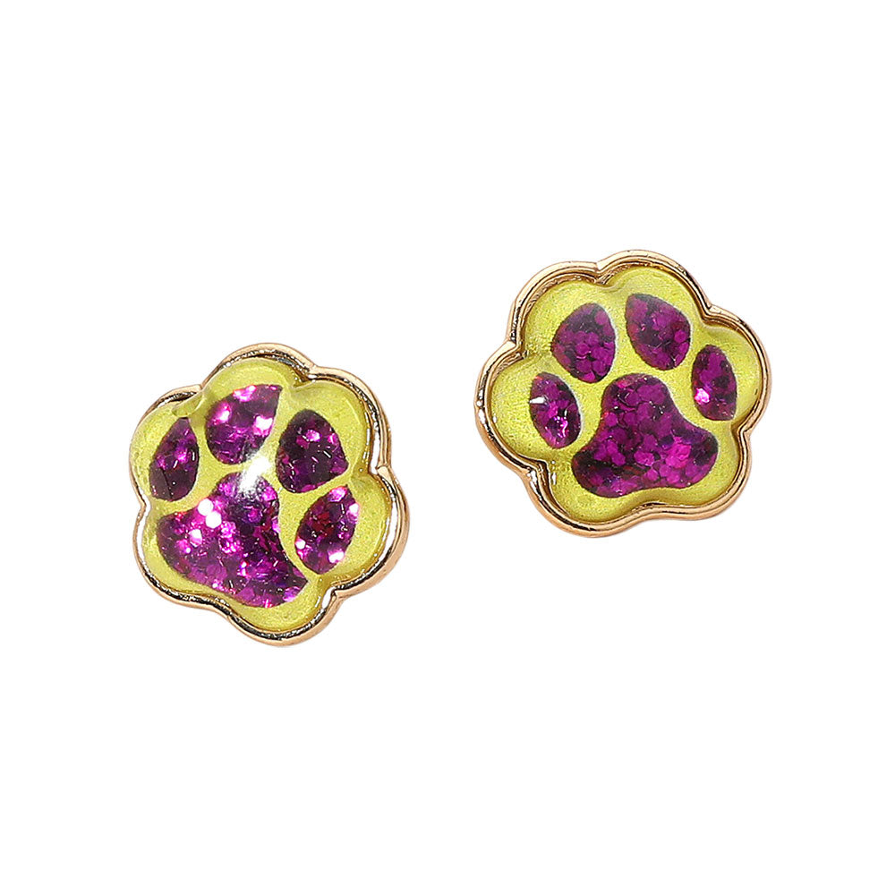 Madeline Love Purple , Yellow Glitter Paw Print GameDay Stud Earrings - Sports & Events - desc