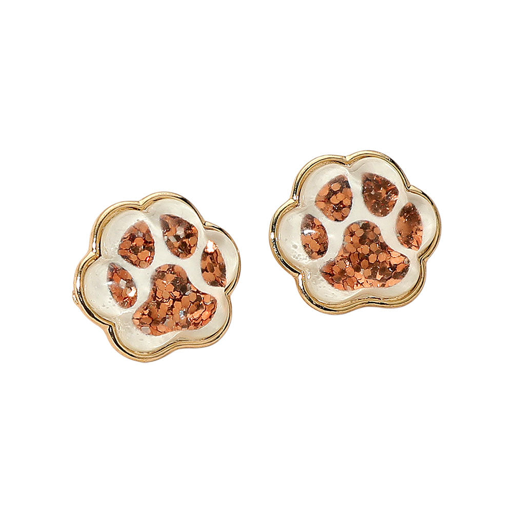 Madeline Love Orange, White Glitter Paw Print GameDay Stud Earrings - Sports & Events - desc