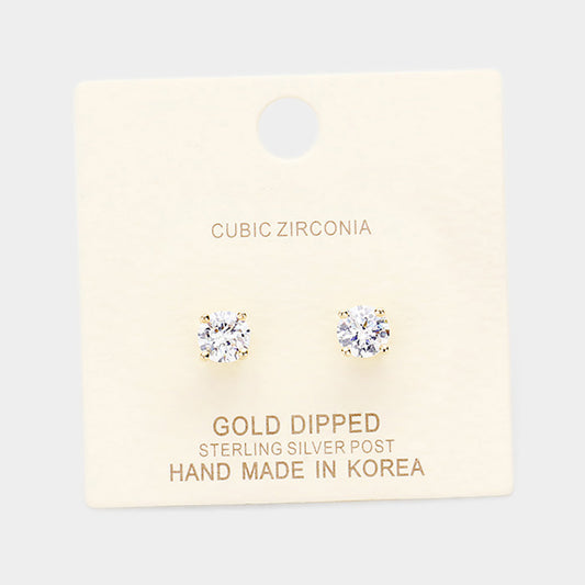 Madeline Love Clear, Gold Gold Dipped 6mm Cubic Zirconia Round Stud Earrings