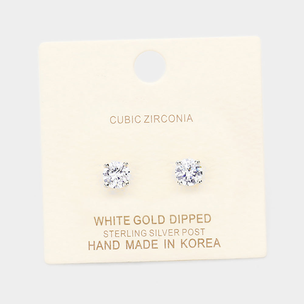 Madeline Love Clear, Rhodium White Gold Dipped 6mm Cubic Zirconia Round Stud Earrings