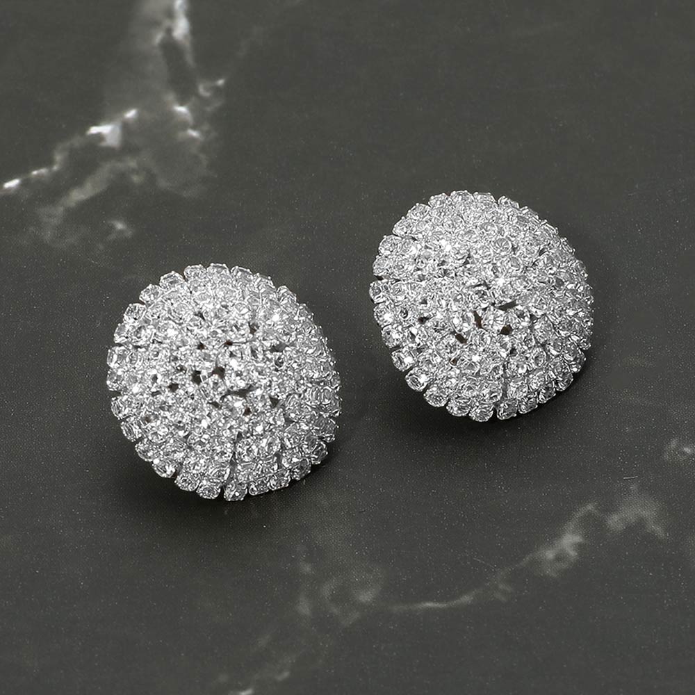 Madeline Love Clear, Silver CZ Stone Pave Dome Evening Stud Earrings