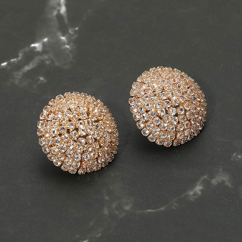 Madeline Love Clear, Gold CZ Stone Pave Dome Evening Stud Earrings