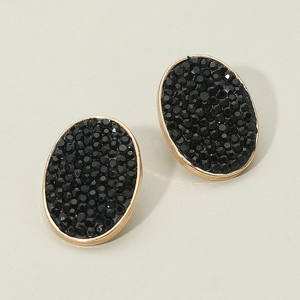 Madeline Love Jet Black Rhinestone Embellished Oval Stud Earrings