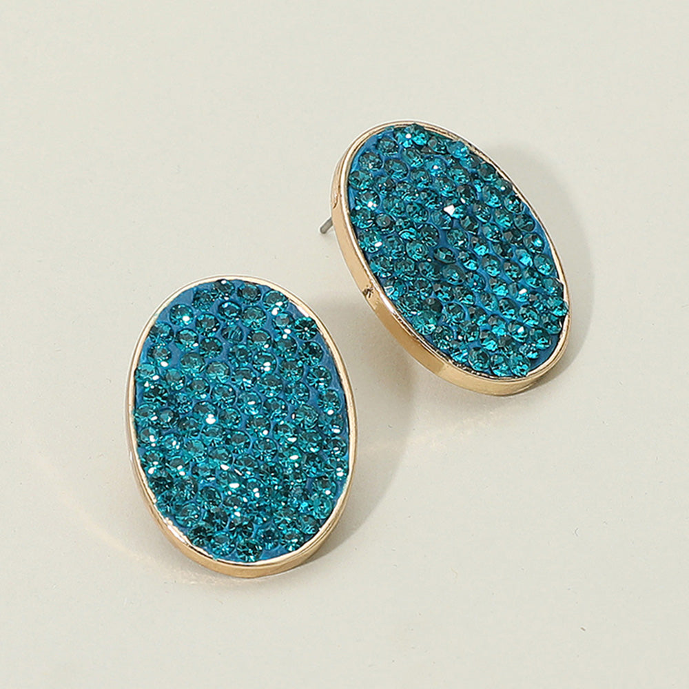 Madeline Love Blue Rhinestone Embellished Oval Stud Earrings