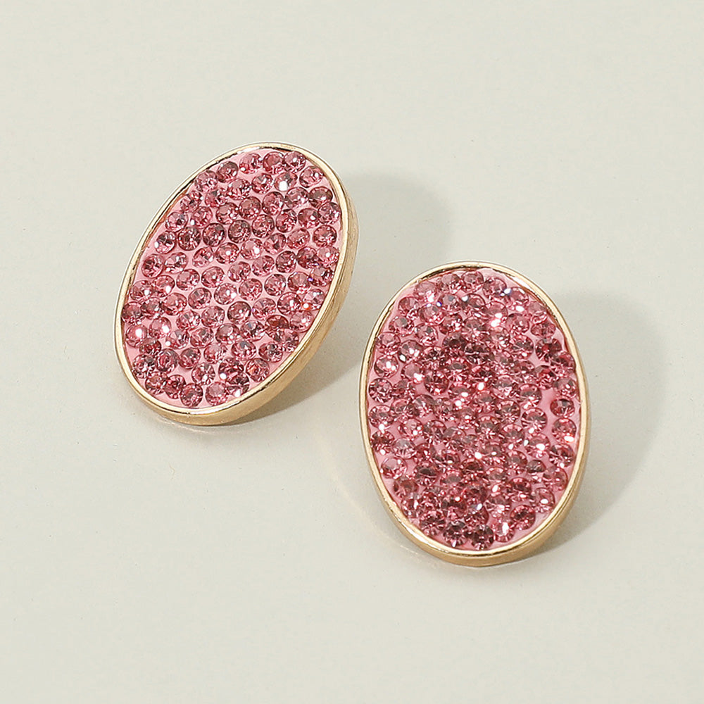 Madeline Love Pink Rhinestone Embellished Oval Stud Earrings