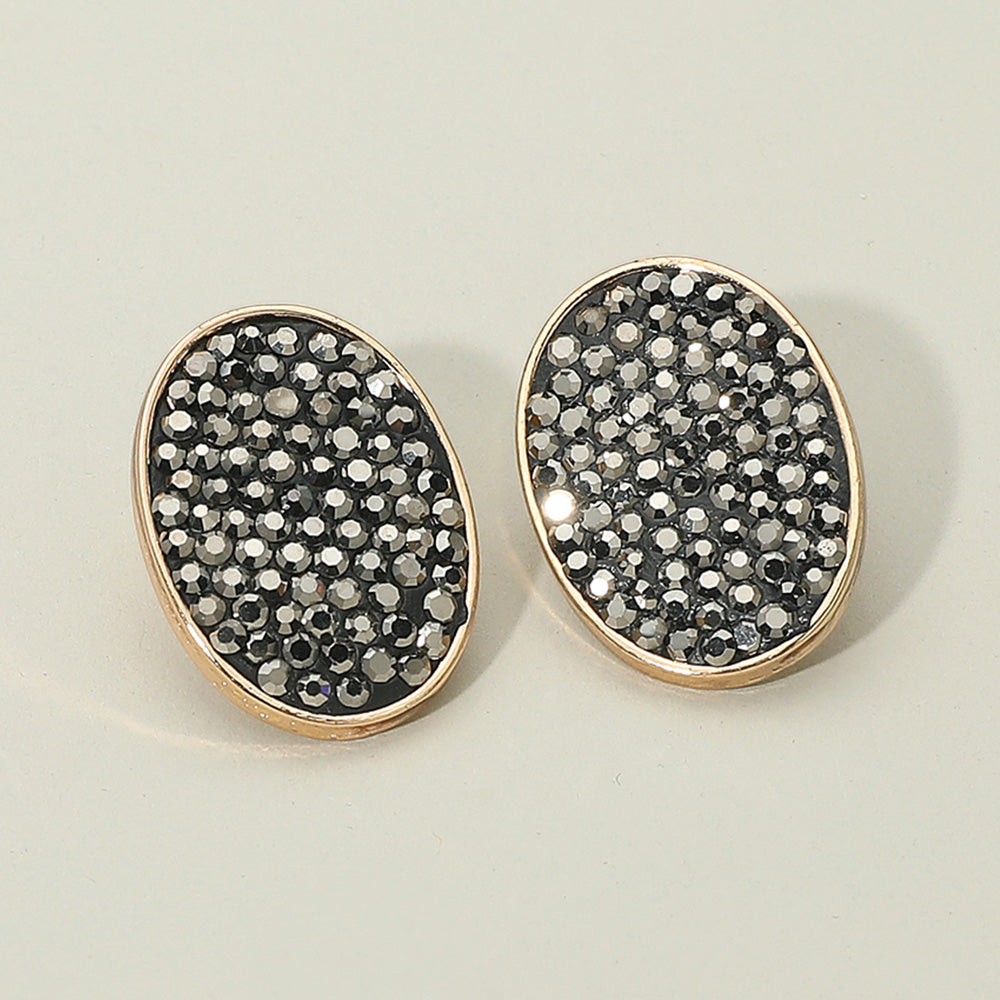 Madeline Love Hematite Rhinestone Embellished Oval Stud Earrings