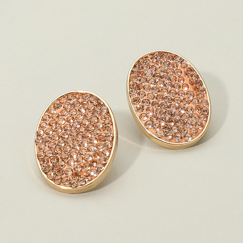 Madeline Love Peach Rhinestone Embellished Oval Stud Earrings