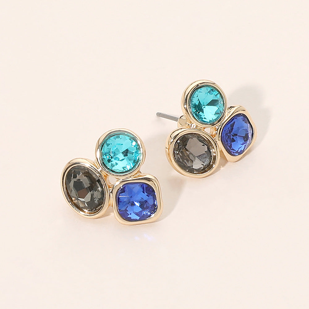 Madeline Love Blue Triple Faceted Gem Cluster Stud Earrings