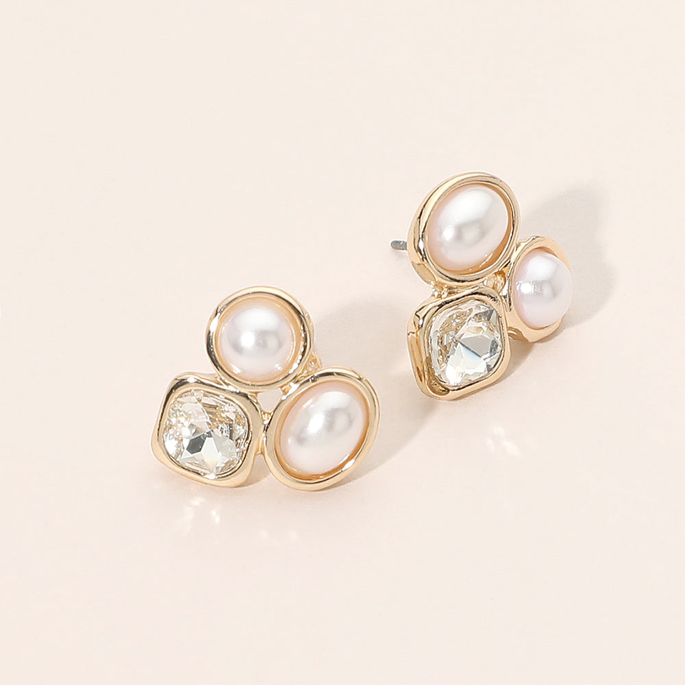 Madeline Love Cream Double Pearl Faceted Gem Cluster Stud Earrings