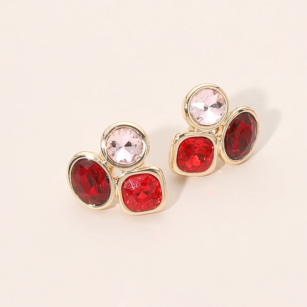 Madeline Love Red Triple Faceted Gem Cluster Stud Earrings