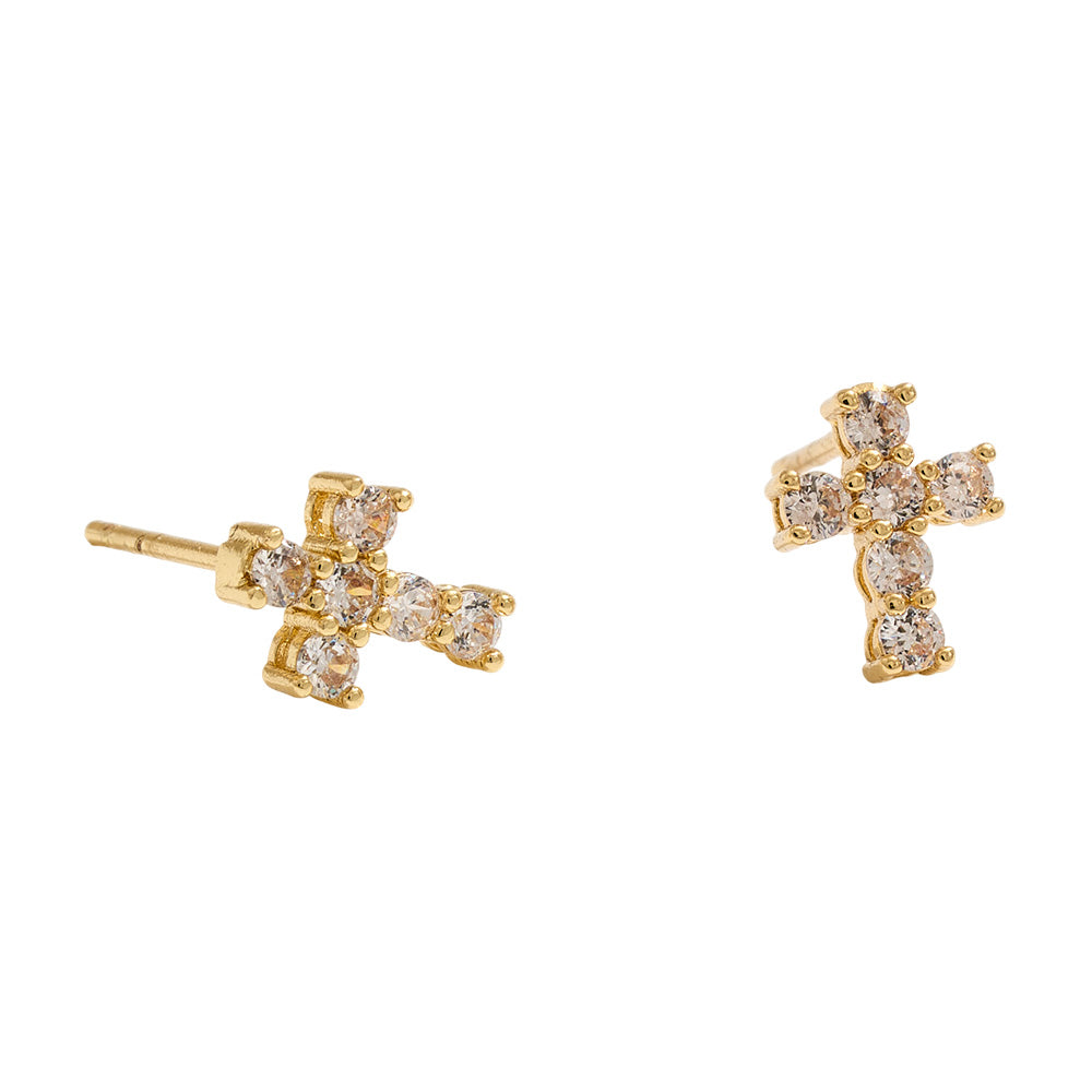 Madeline Love Gold 14K Gold Dipped CZ Stone Cross Mini Stud Earrings - desc