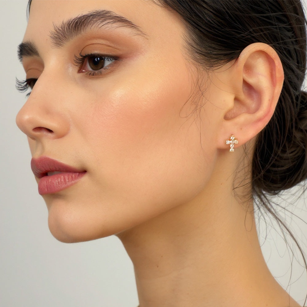 Madeline Love Gold 14K Gold Dipped CZ Stone Cross Mini Stud Earrings - extra