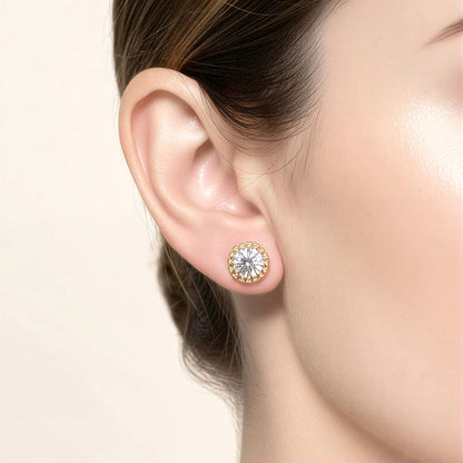 Madeline Love Clear, Gold 14K Gold Dipped Imperial Shine CZ Halo Stud Earrings