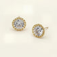 Madeline Love Clear, Gold 14K Gold Dipped Imperial Shine CZ Halo Stud Earrings - desc