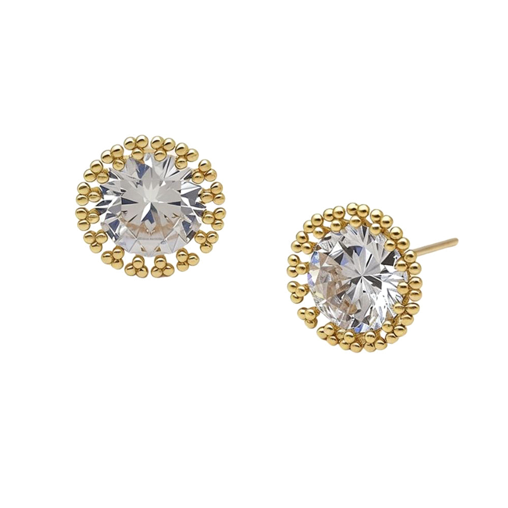 Madeline Love Clear, Gold 14K Gold Dipped Imperial Shine CZ Halo Stud Earrings - extra