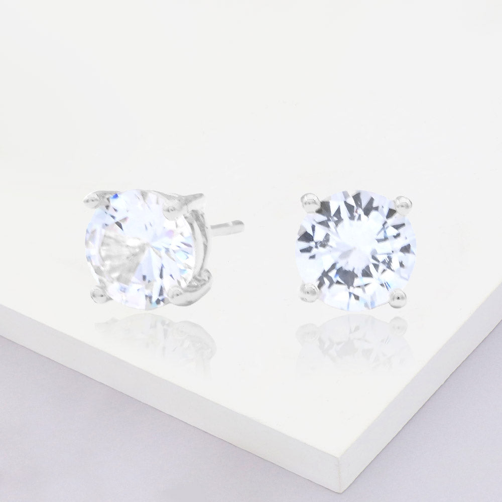 Madeline Love Rhodium White Gold Dipped 8mm Round CZ Stone Stud Earrings