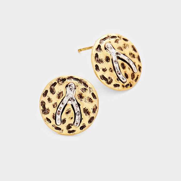 Madeline Love Silver Burnished, Gold Burnished Metal Round Wishbone Stud Earrings