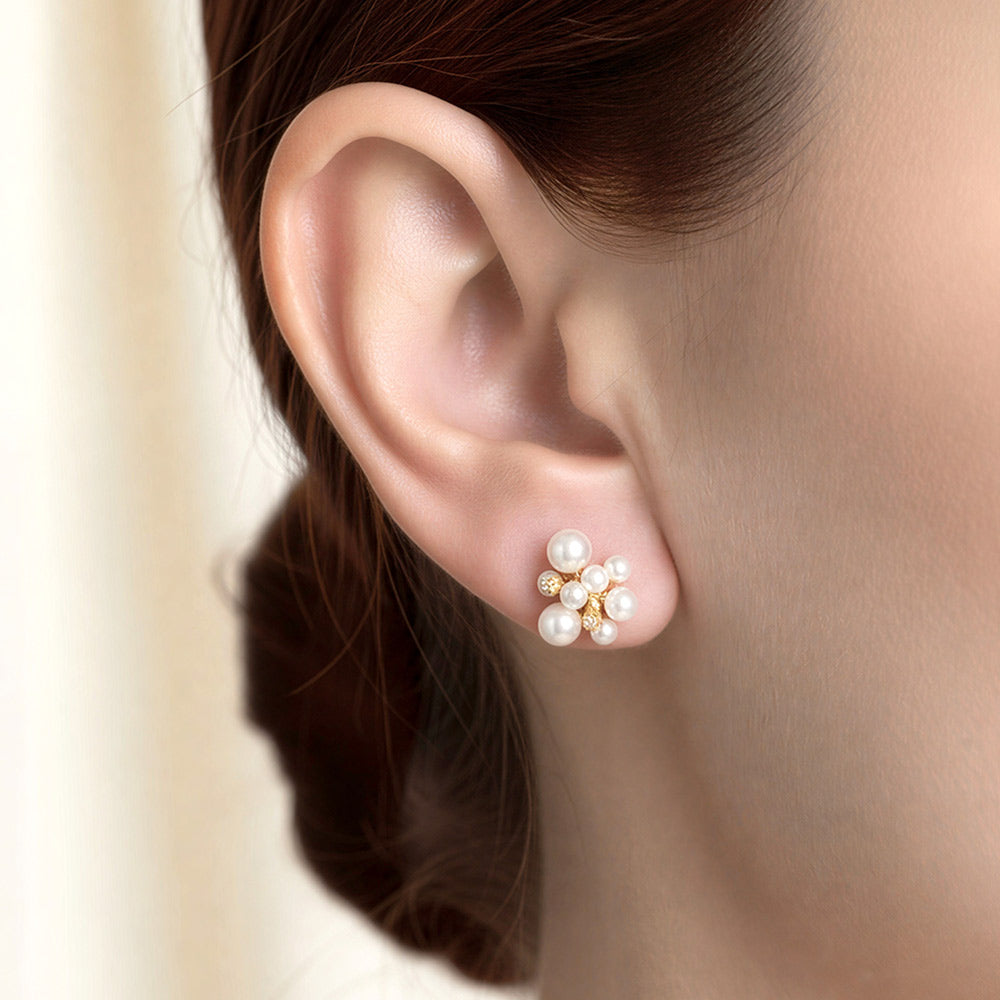 Madeline Love Gold, White 14K Gold Dipped Baroque Pearl Cluster Stud Earrings