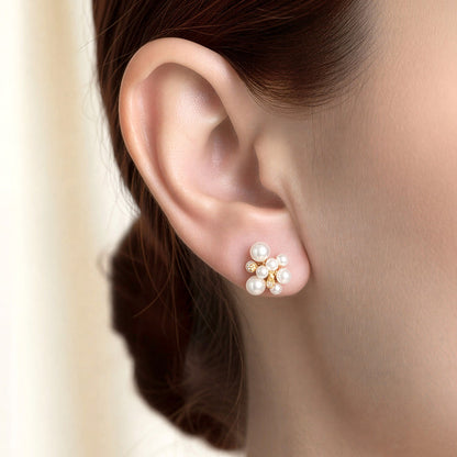 Madeline Love Gold, White 14K Gold Dipped Baroque Pearl Cluster Stud Earrings