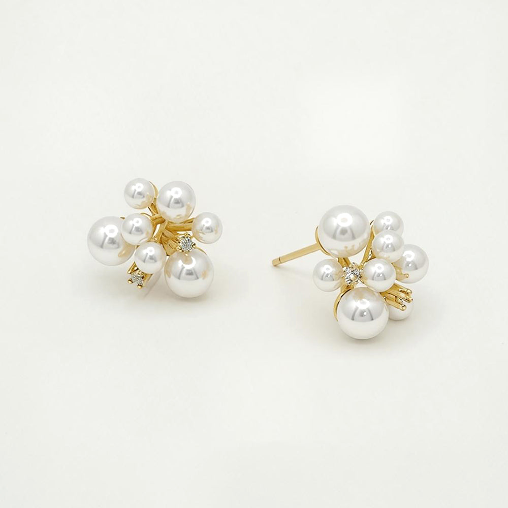 Madeline Love Gold, White 14K Gold Dipped Baroque Pearl Cluster Stud Earrings - desc