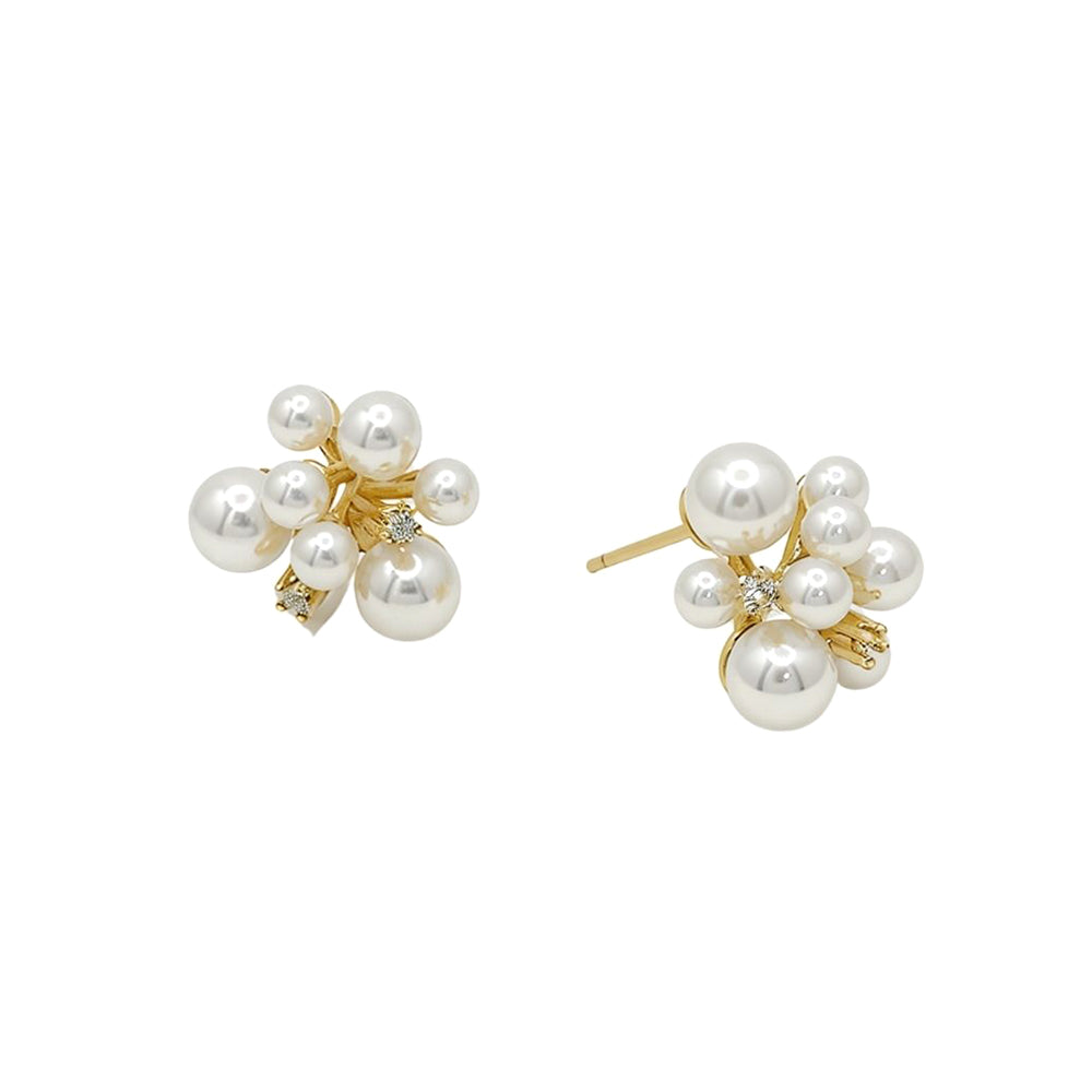 Madeline Love Gold, White 14K Gold Dipped Baroque Pearl Cluster Stud Earrings - extra