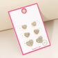 Madeline Love Clear, Gold 3Pairs - Gold Dipped Stone Pave Heart Stud Earring Set - Earrings