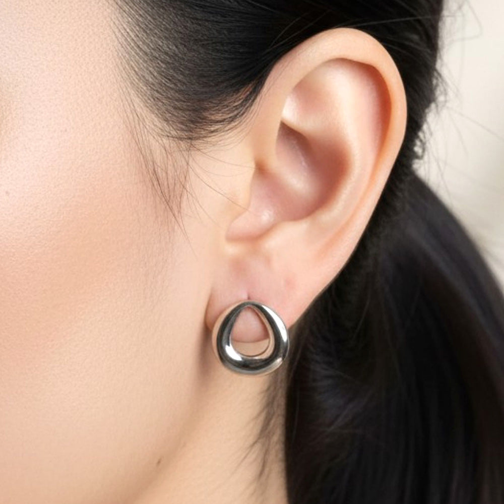 Madeline Love Rhodium, White Gold White Gold Dipped Modern Organic Ring Stud Earrings