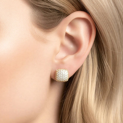 Madeline Love Clear, Gold 14k Gold Dipped CZ Pave Lux Square Stud Earrings