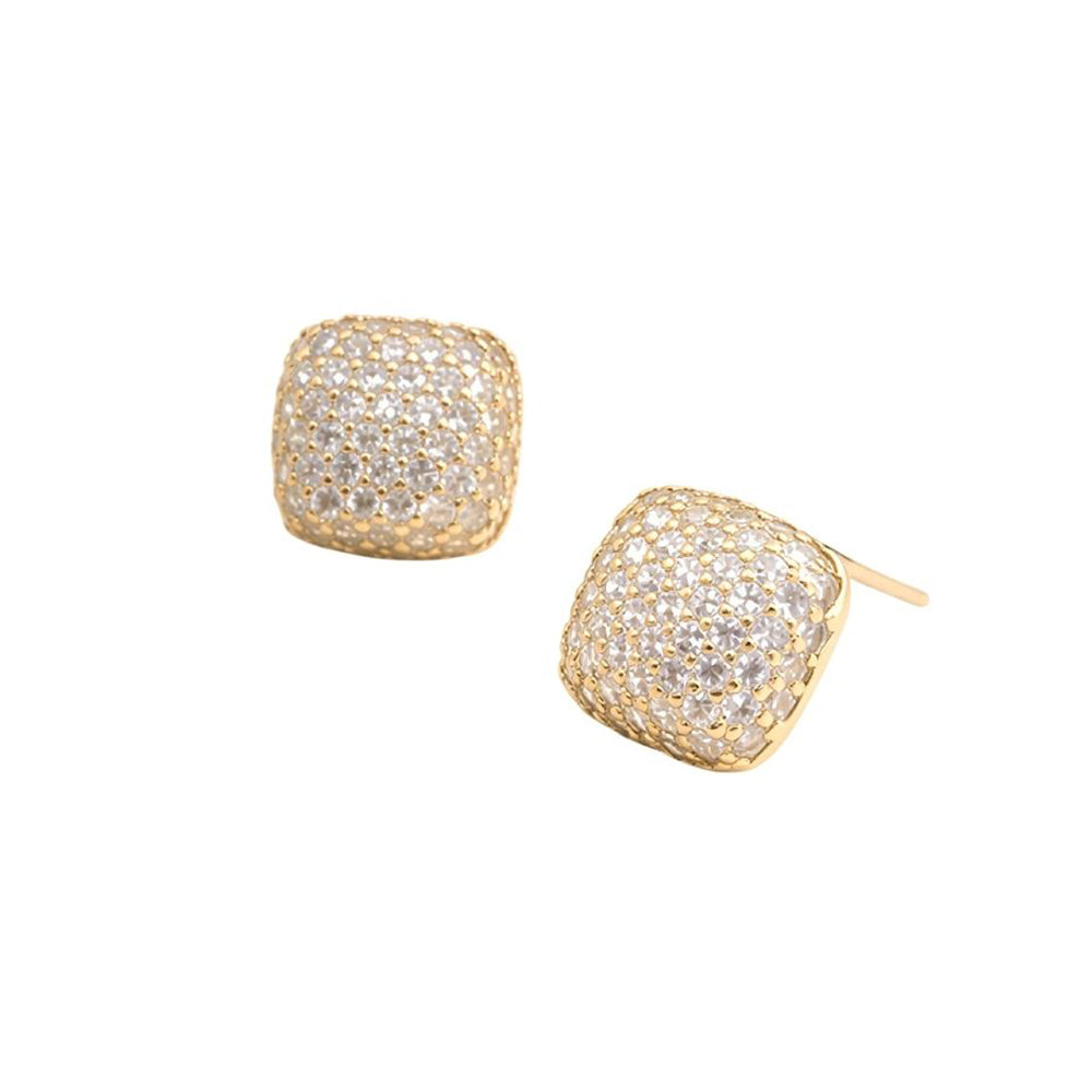 Madeline Love Clear, Gold 14k Gold Dipped CZ Pave Lux Square Stud Earrings - extra