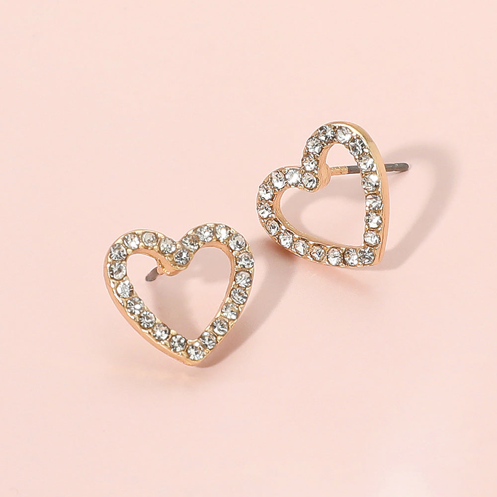 Madeline Love Gold Rhinestone Embellished Open Heart Stud Earrings