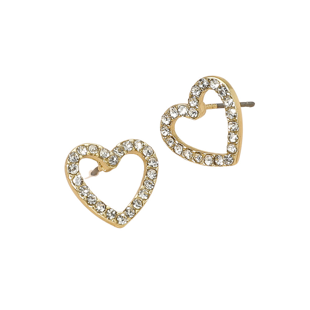 Madeline Love Gold Rhinestone Embellished Open Heart Stud Earrings - desc