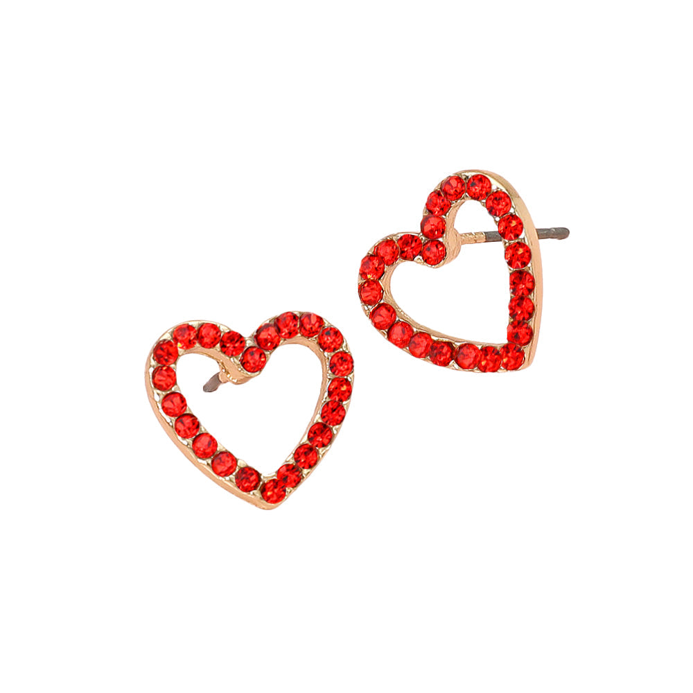 Madeline Love Red Rhinestone Embellished Open Heart Stud Earrings - desc